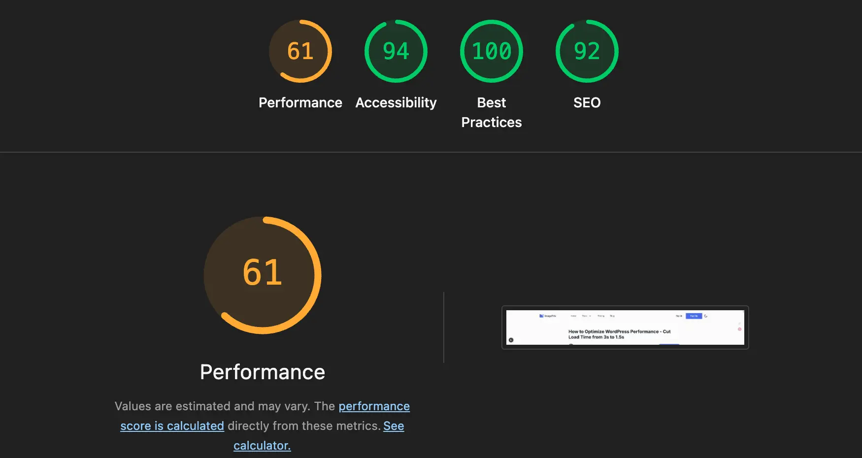 Imagetrix test in Lighthouse